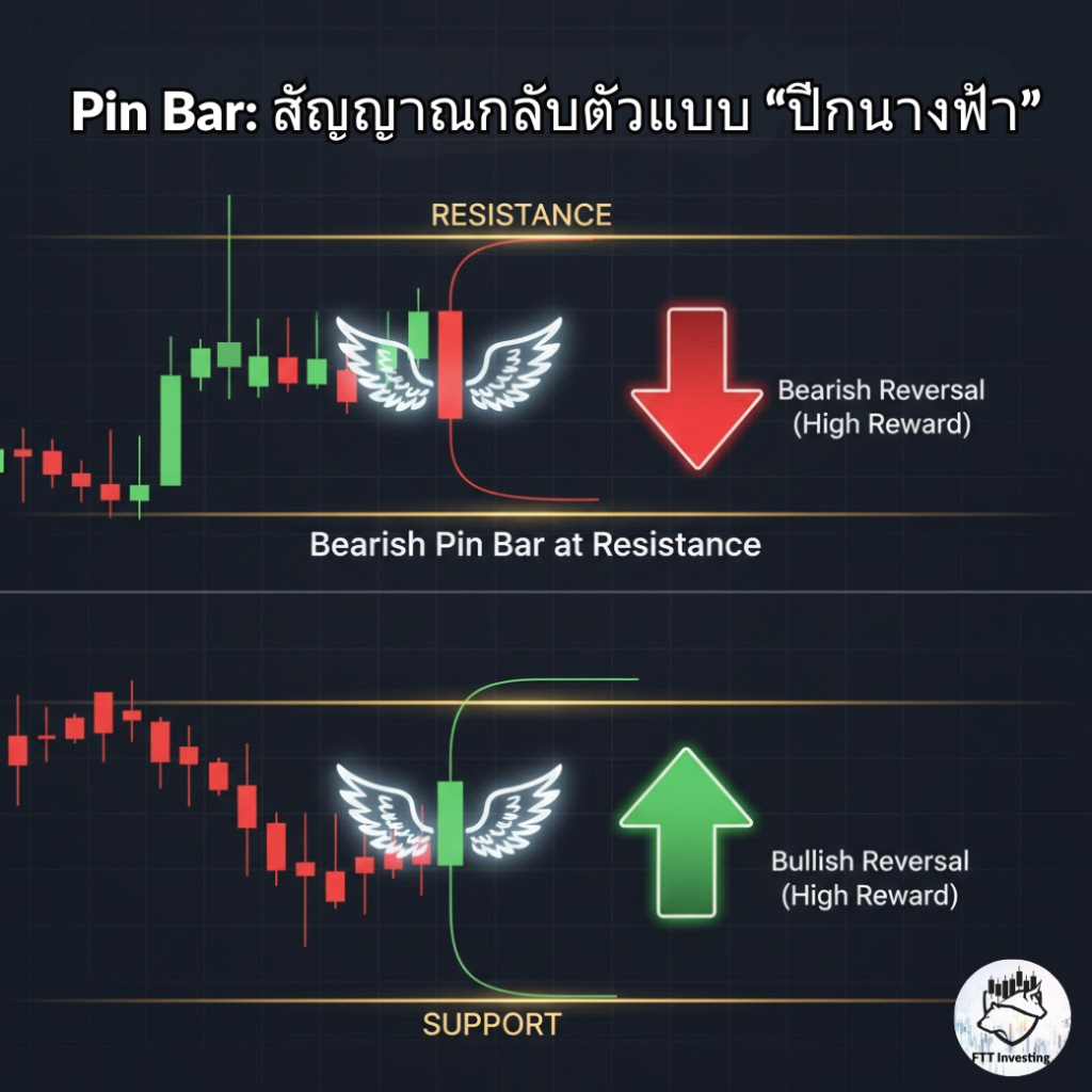 Pin Bar: สัญญาณกลับตัวแบบ “ปีกนางฟ้า”