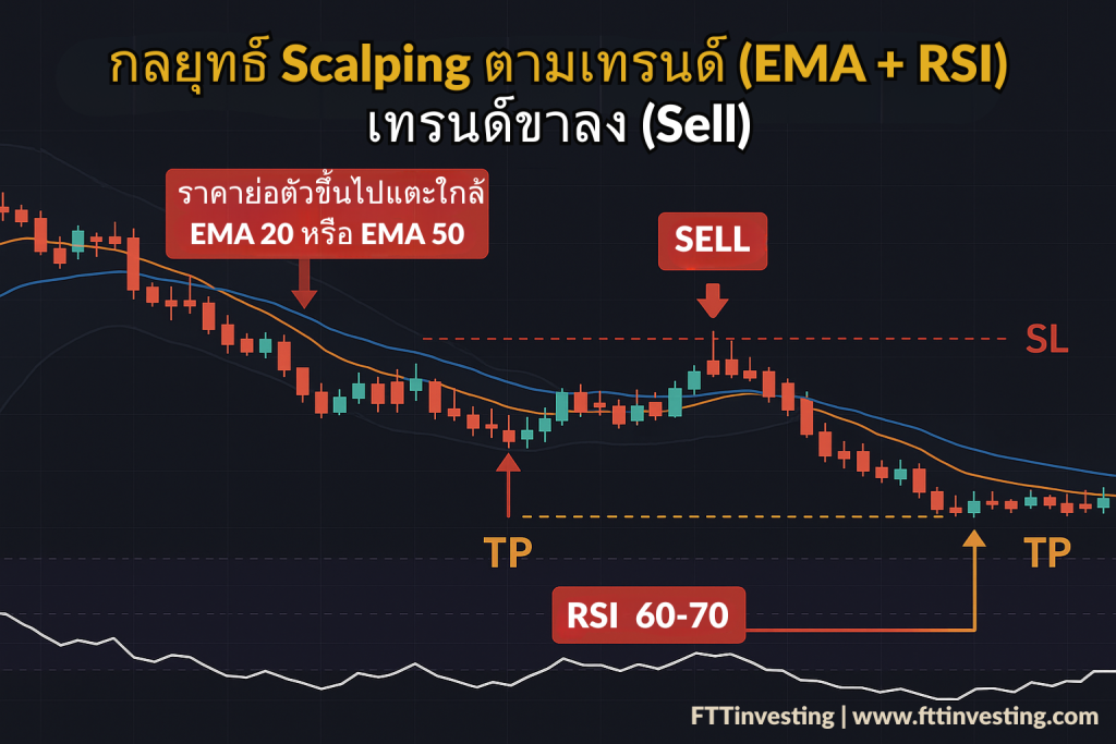 กลยุทธ์ Scalping ตามเทรนด์ (EMA + RSI) เทรนด์ขาลง (Sell)