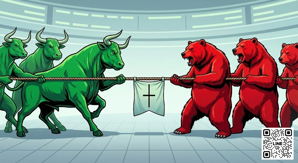 การเปรียบเทียบ Doji กับการชักเย่อที่ไม่มีผู้ชนะ ธงสัญลักษณ์ Doji