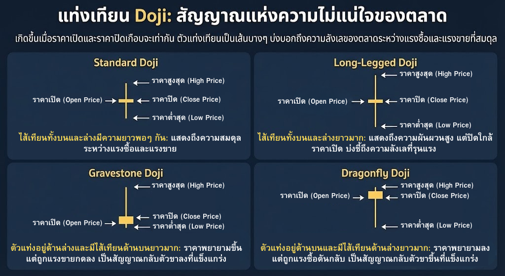 แท่งเทียน Doji: สัญญาณแห่งความไม่แน่ใจของตลาด